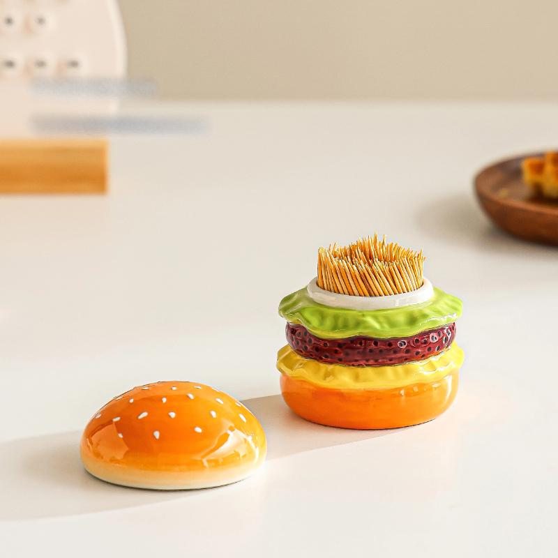 Creative Hamburger Toothpick Box Home Luxury High-end Toothpick Holders, Cute Cotton Swab Can, Dental Floss Storage Box