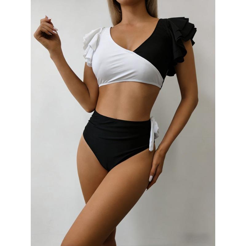 Women S High Waist Ruffled Split Bikini Swimwear For Vacation