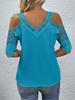 Women's Summer V-neck Short Sleeved T-shirt Off Shoulder T Shirts Ladies Lace Hollowed Out T Shirts