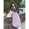 Kumikumi Design Temperament Fake Two Pieces Long Sleeve Knit Women Autumn High Waist Slimming Skirt Two-piece Set