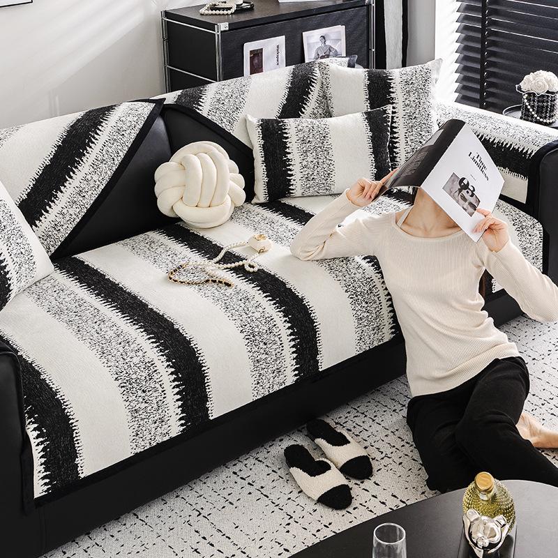 Chenier Sofa Cushion Is Universal In All Seasons, New Striped Sofa Cover,Luxury High-end Non-slip Cover Cloth Towel