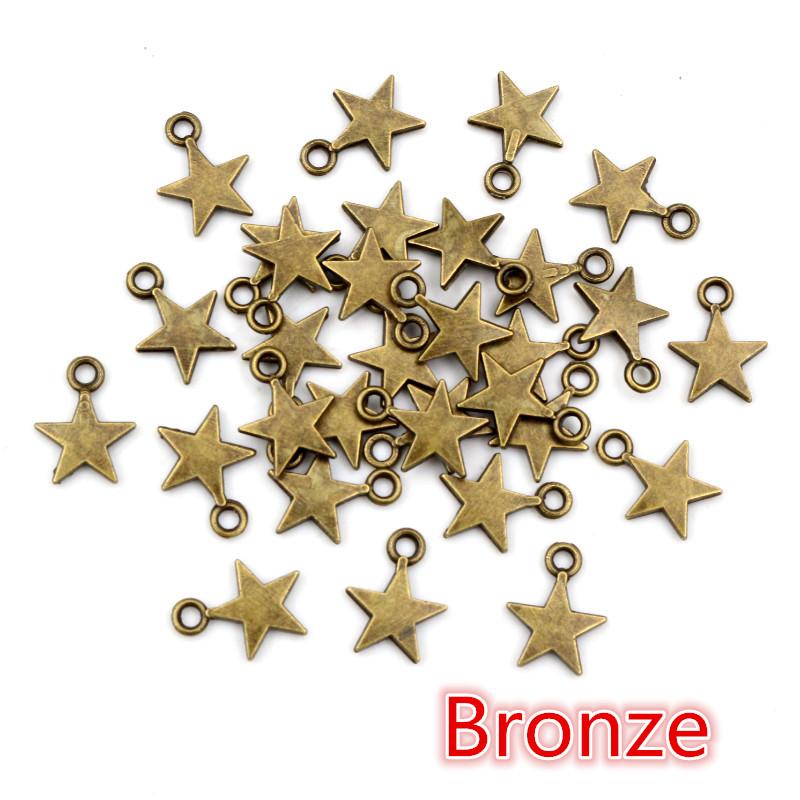 100 Stück Charms Stern 11x8mm Handgefertigt Bastelanhänger Herstellung passend, Vintage Tibetische Bronze Silber Farbe, DIY Für Armband Halskette