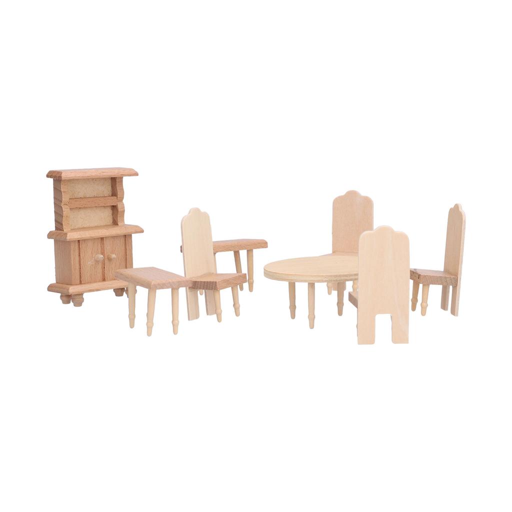 Ensemble miniature de maison de poupée table à manger et chaises 1:Accessoires de Maison de Poupée Échelle 1:12 pour Salon Salle à Manger Chambre à Coucher Série Salle à Manger