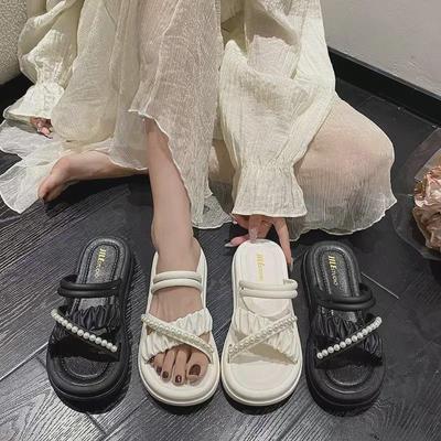 Mules d'été pour femmes avec perles: Chaussures de plage et d'intérieur décontractées, tendance et antidérapantes