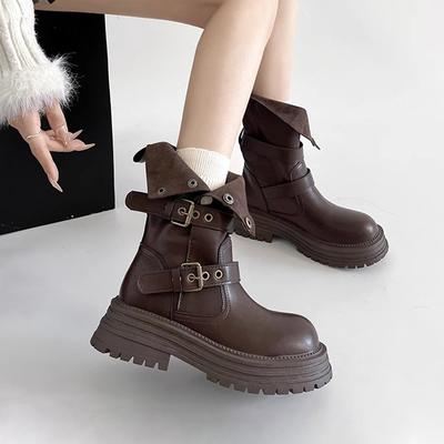 Maillard bottines courtes à tube moyen pour femmes nouvelles polyvalentes rétro deux façons de porter style britannique à semelle épaisse fines et hautes bottes Martin enfants