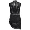 Girls Figure Skating Sleeveless Mesh Overlay Rhinestones Asymmetrical Dress Dancewear