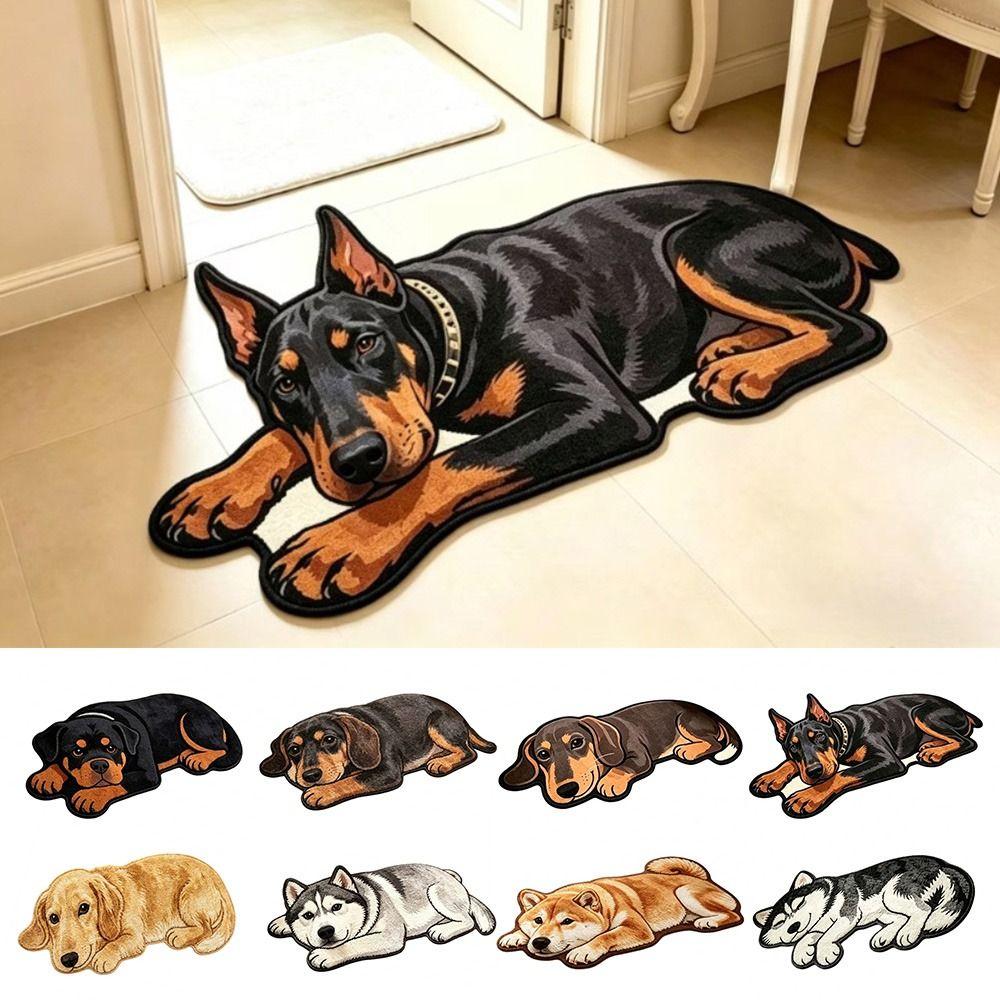 Soft Cartoon Animal Carpet Water Absorption Bedroom Bedside Mat Fun Dog-Shaped Rug Home Decoration