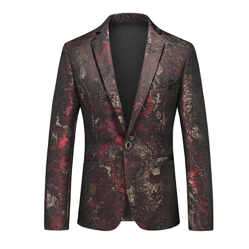 

2026 Spring Autumn Fashion Blazer Men Casual Boutique Business Wedding Suit Men Flower Dress Jacket Coat Male Slim Fit Blazer 5XL червоний