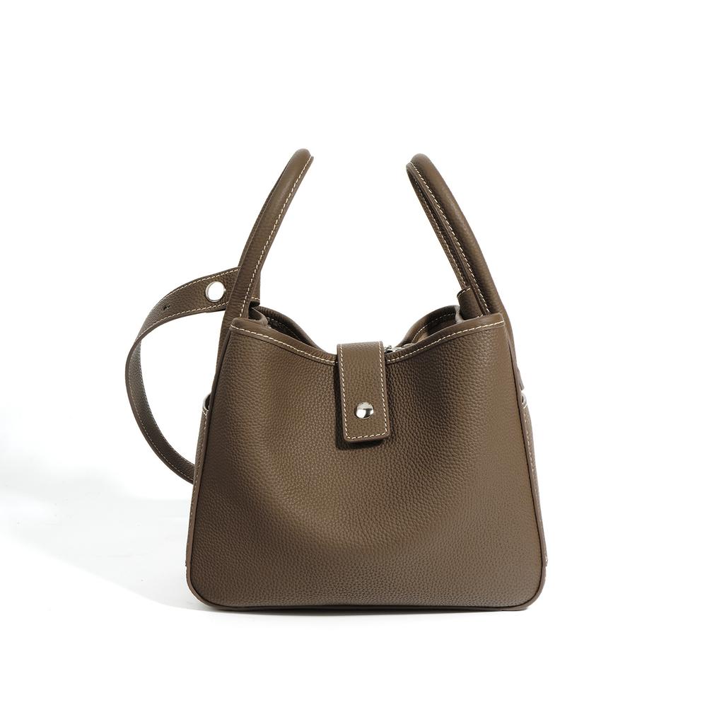Cowhide Women's Bag New Sugar Cube Leather Bucket Bag Women's Shoulder Crossbody Handbag