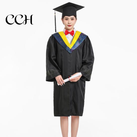 Graduation Ceremony Attire Bachelor Uniform Matte Gown Cap Tassel Set V-Neck Long Sleeve Commencement Outfit Robe And Ceremonies Photo Props Suit