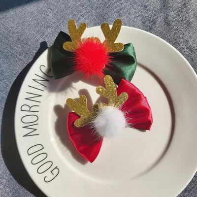 Koreański świąteczny klips do włosów z kokardą i porożami dla dzieci