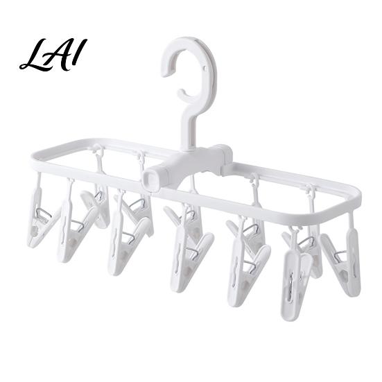 Plastic Clothing Clip Clothes Drying Rack with 12 Clips Heavy Duty Rotatable Multi Hanger Foldable Hanger Anti-Slip Organizer for Underwear