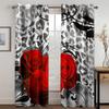 3D Druck Rote Blume Rose Schwan Abstrakte Kunst Leopard Modern Liebe Vorhänge Fenstergardinen für Wohnzimmer Schlafzimmer Dekor 2 Stück