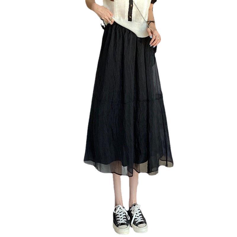 Summer A-shaped skirt women's medium and long gauze skirt Mori sweet pendulum skirt organza skirt