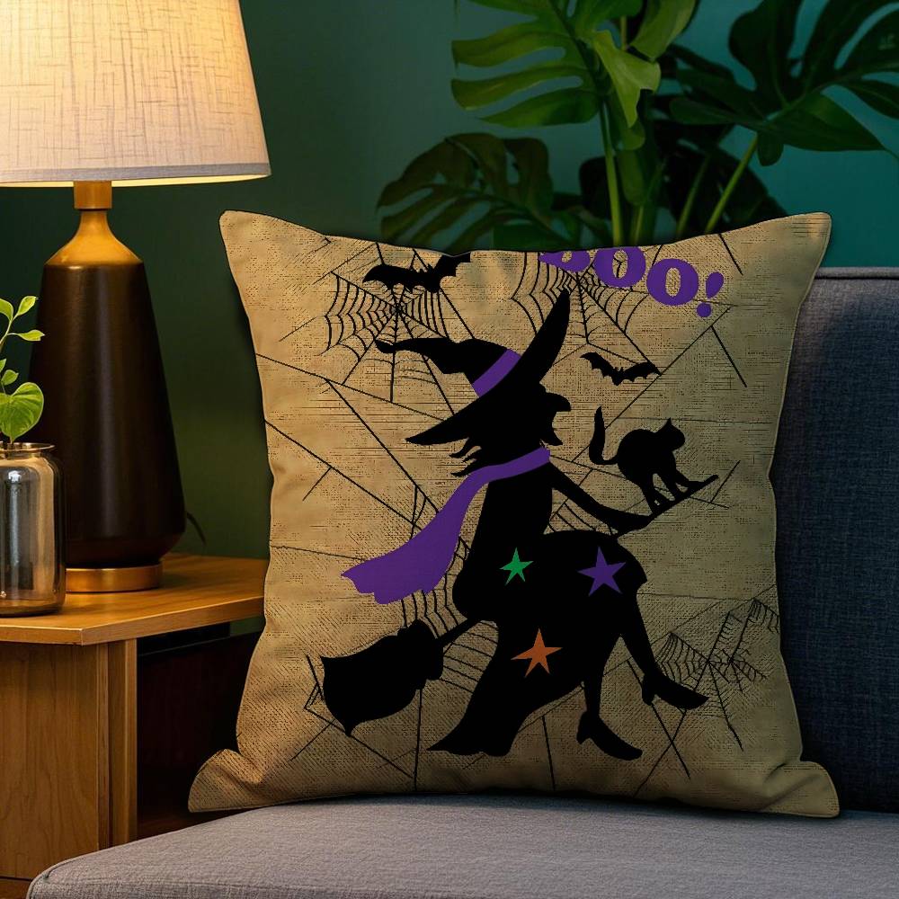 Scary Halloween Bat Pumpkin Pillow Case Sofa Living Room Bedroom Double-sided Printing Square Cushion Nap Time Pillow Case