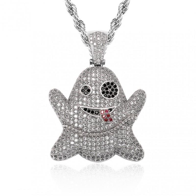 Halloween Ghost Emoji Pendant Necklace Men Women Stylish Copper Charm With Gold Rose Finish