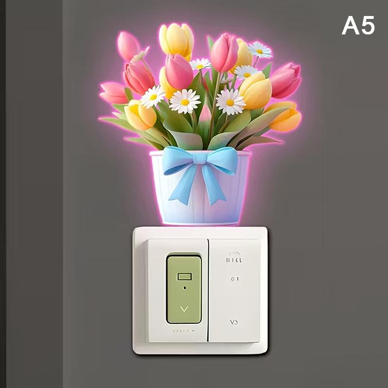 

Glow-in-the-Dark Flowers Switch Sticker Self-Adhesive PVC Switch Outlet Decor Easy Peel Tulip Lily Sunflower Wall Sticker