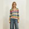 Womens Winter V-Neck Knit Cardigan Striped Color-Block Long Sleeve Sweater Casual Elegant