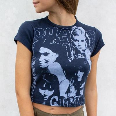 Europäisches und amerikanisches Frühjahrs- und Sommer-Crop-Top, figurbetont, personalisiertes Porträt-Druckmuster, Street-Trend, ultrakurze Weste