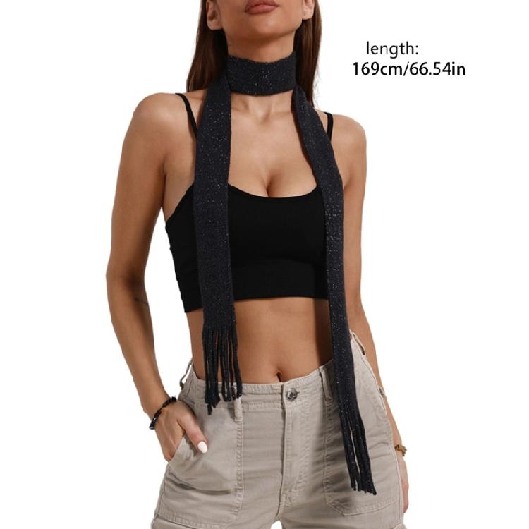 Women Skinny Scarf Thin Choker Belt Blingbling Long Tie Scarf Bag Handle Wrap