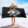 1pc Microfiber Large Beach Towel with Wolf Design - Extra Absorbent, Quick-Drying, Lightweight & Compact for Travel, Swimming