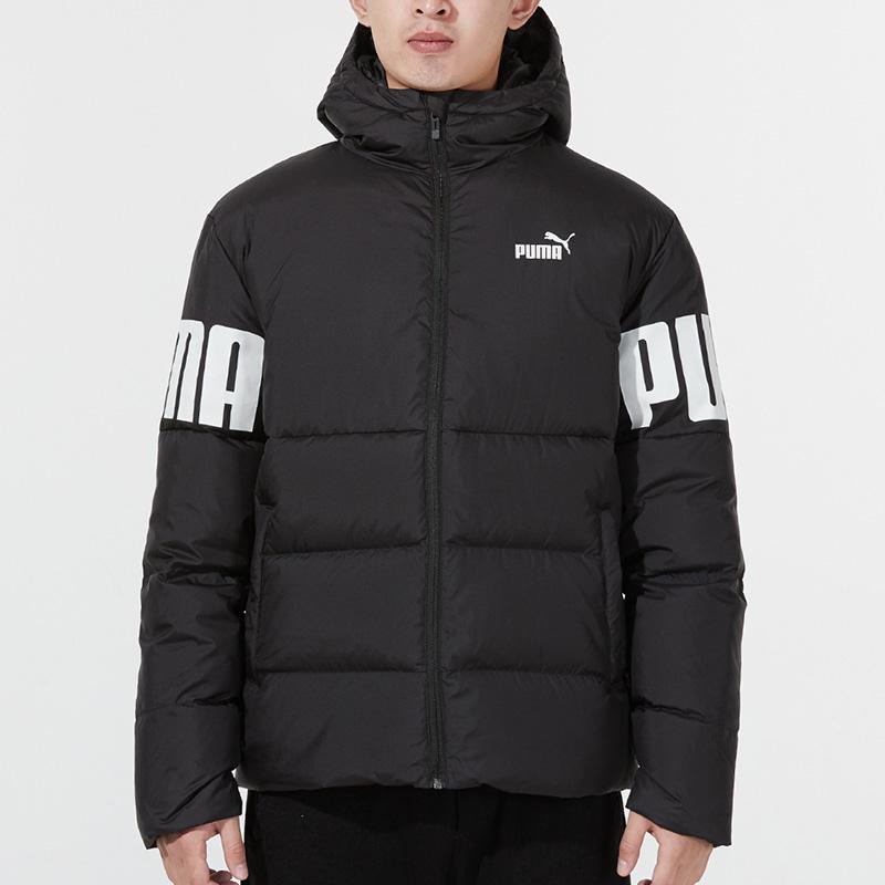 Puma Color-Block Logo Print Hooded Down Jacket Men Outerwear Black 848172-51