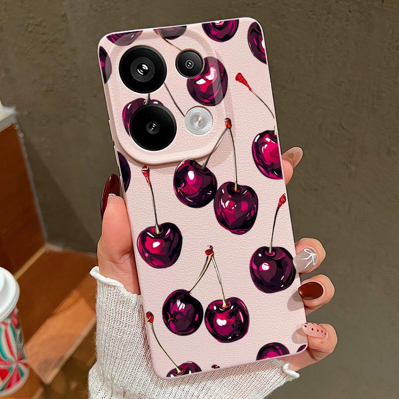 Retro Oil Painting Style Cherry Pattern Case For Xiaomi 14T 13T 11T Pro Funda Redmi Note 14 13 Pro 5G 12 11 Leather Texture Silicone Cover
