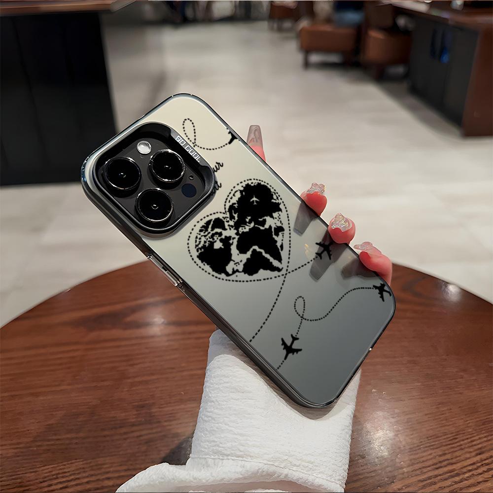 New love plane couple iPhone17 mobile phone case Apple 16Pro anti-drop IMD color silver 15pm