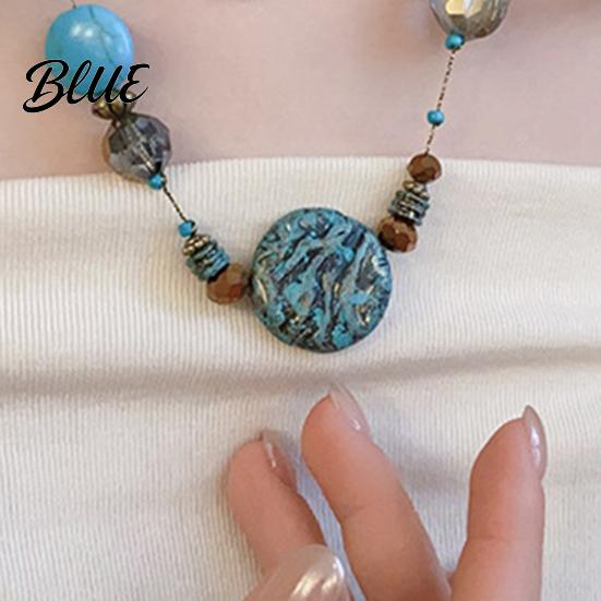Choker Necklace Vintage Beaded with Colorful Stones Friendly To Stone
