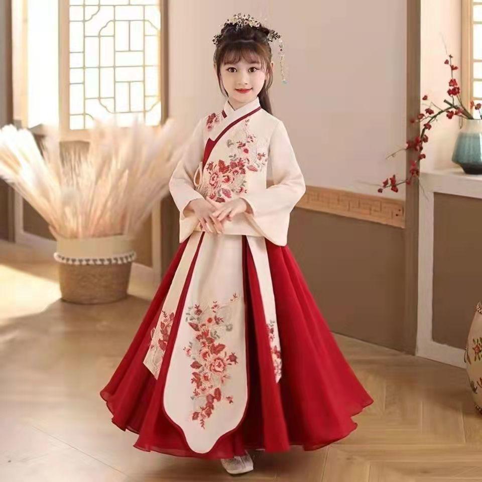 Girls' Hanfu Fairy Dress: Chinese Style Spring/Summer Ancient Costume with Princess Skirt for Children