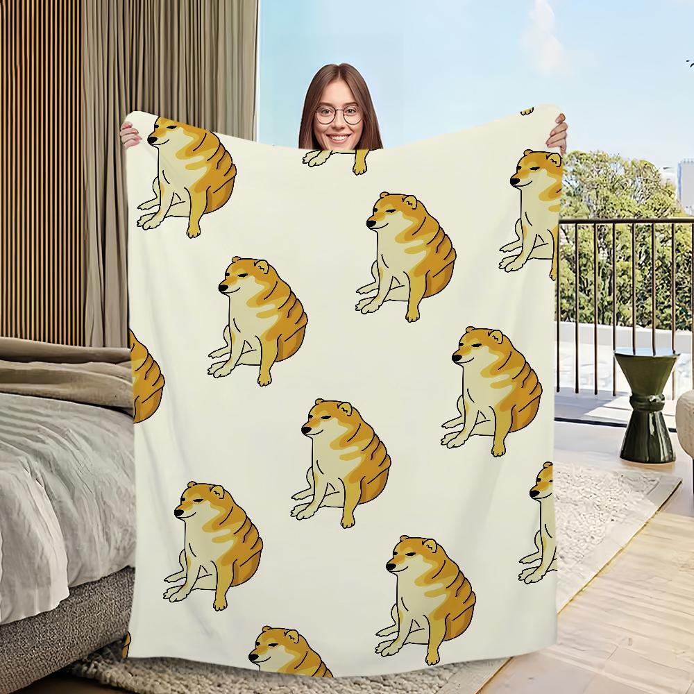 Funny Cute Meme C-Cheems Dog Home Flannel Warm Comfort Soft Plush Blanket For Sofa Living Room Office Bedroom Travel Gift