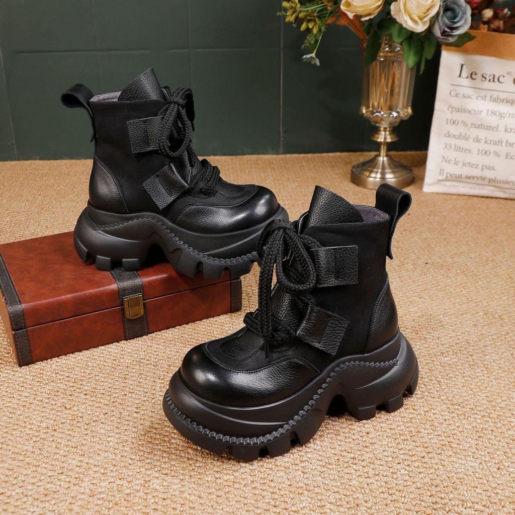 2025 Autumn/Winter Women's Genuine Leather Martin Ankle Boots - Thick & Soft-Soled, Comfortable, Stylish Cowhide Design