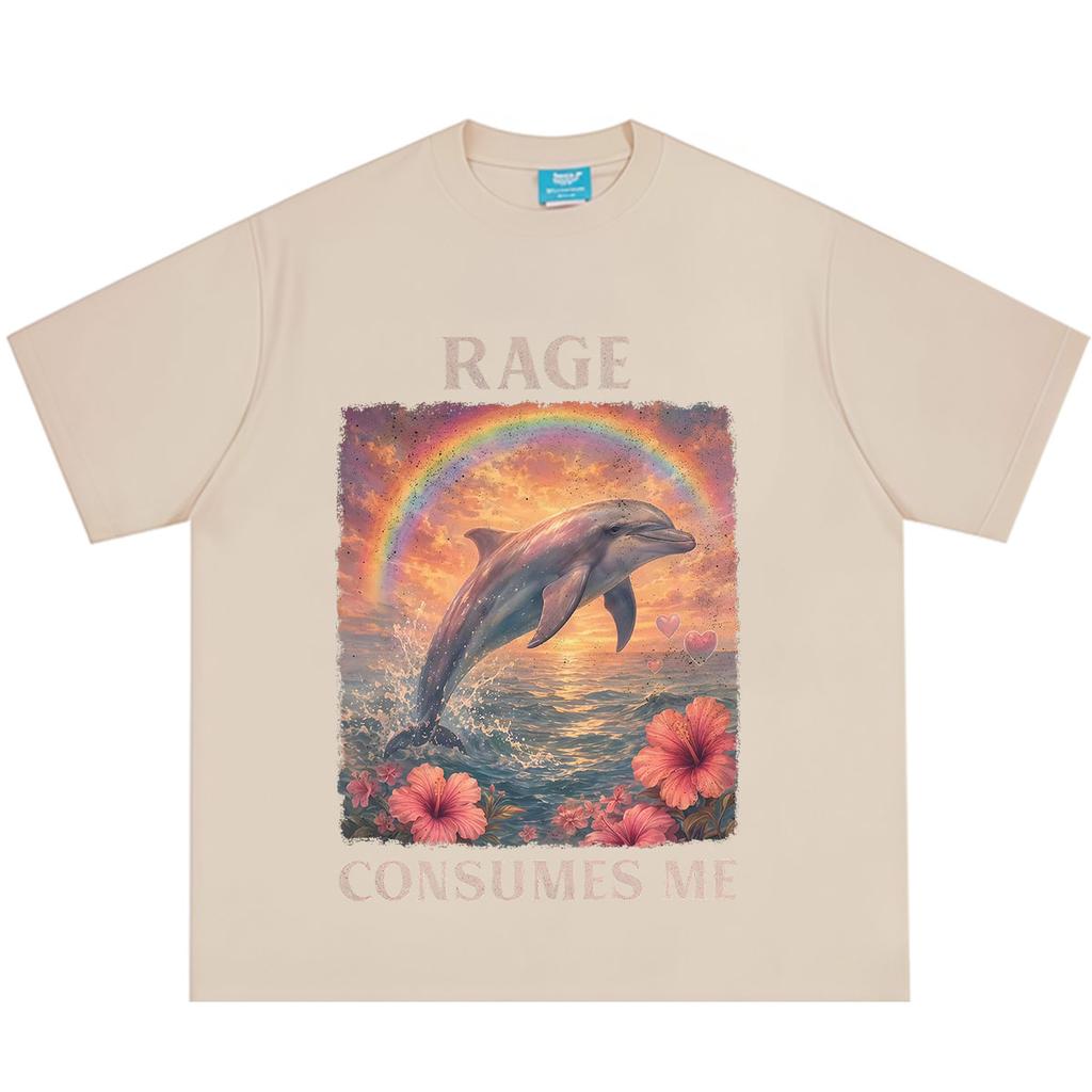 Rage Consumes Me Dolphin Funny Dolphin Meme T Shirt Men Women Hip-hop T-shirts Short-sleeved Casual Vintage Cotton T-shirts