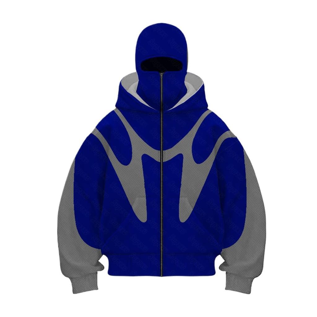 Men's Oversized Zip Up Hoodie Color Block Long Sleeve Hooded Sweatshirts Retro Jacket  Hoodie