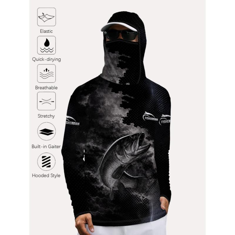 Men's Outdoor Fishing Hooded Long Sleeve Shirt, Sports Top