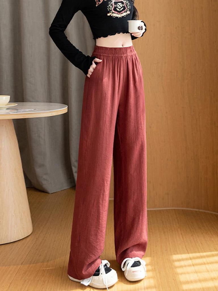 Women's Summer Loose Wide-Leg Linen Pants - Lightweight Ice Silk, Versatile Straight Leg Style, Casual Yamamoto Design