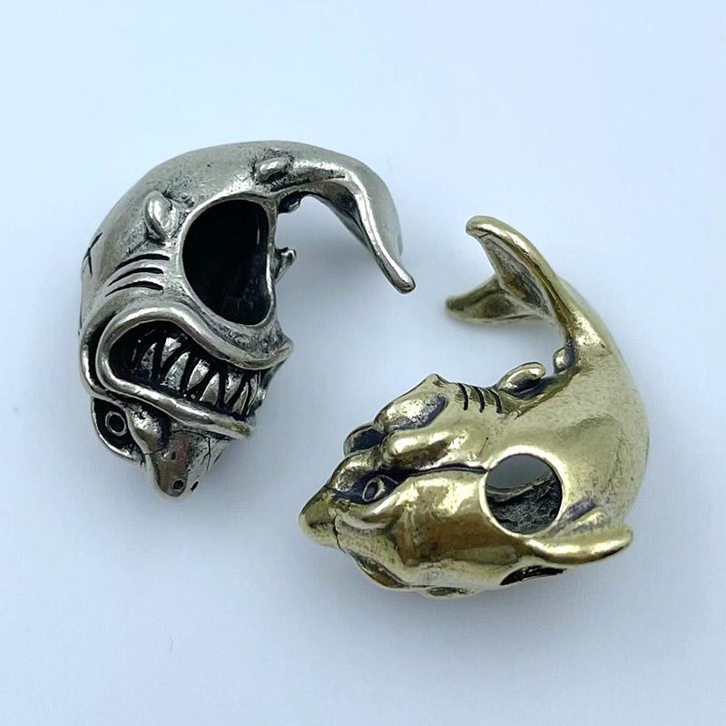 Brass Sea Animal Shark Knife Beads Punk Edc Outdoor Diy Paracord Woven Bracelet Accessories Lanyard Pendants Flashlight Hangings