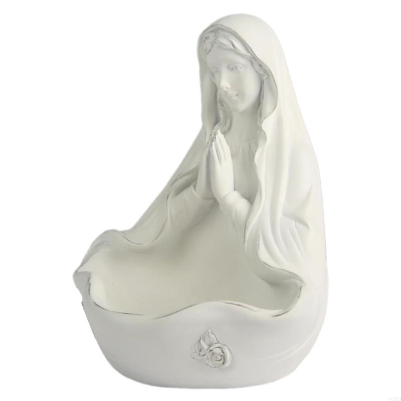 62KD Christian Faith Centerpieces Woman Resins Sculpture Figurine with Bowl Religious Lady Statue Ornament for Home Decors