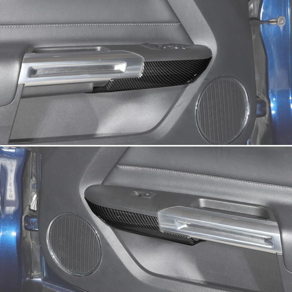for Mustang Door Armrest Panel Trim Cover Fit for Ford Mustang 2015 up Black Carbon Fiber Interior Accessories 2pcs