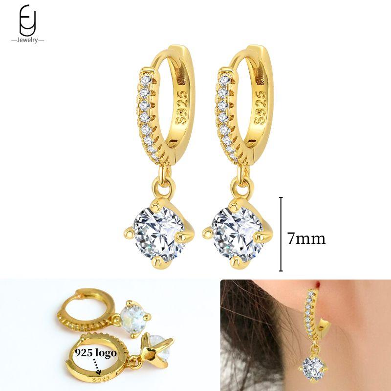 925 Silver Ear Needle White Crystal Gold Earrings for Women Luxury Water drop/Heart/Flower Pendant Earring Fine Jewelry