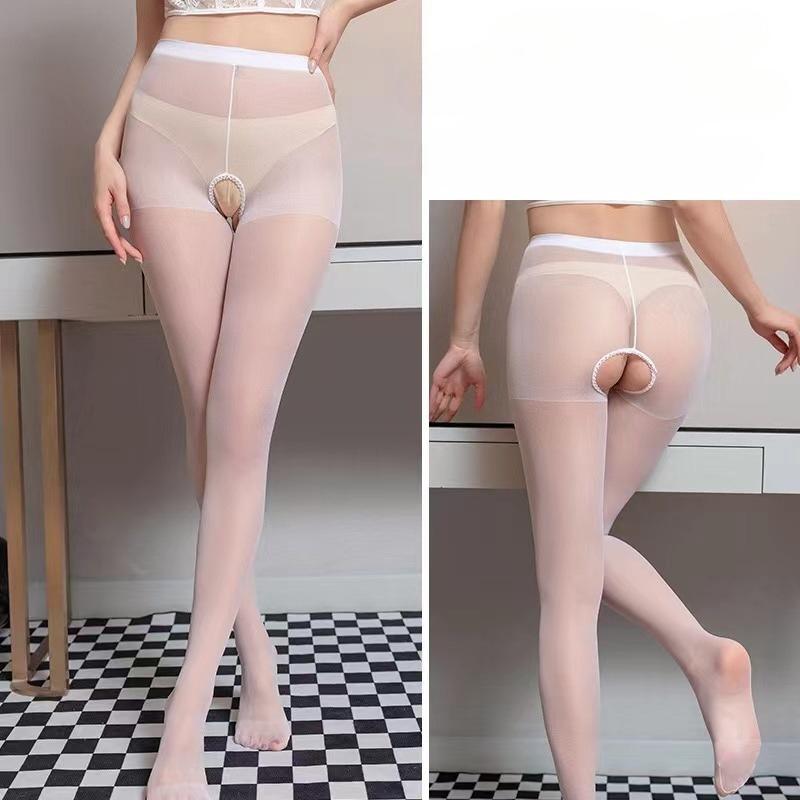 Medias Open Crotch Pantyhose Sexy Women Thigh High Tights Underwear Silk Transparent Body Stockings Sheer Womens Hosiery