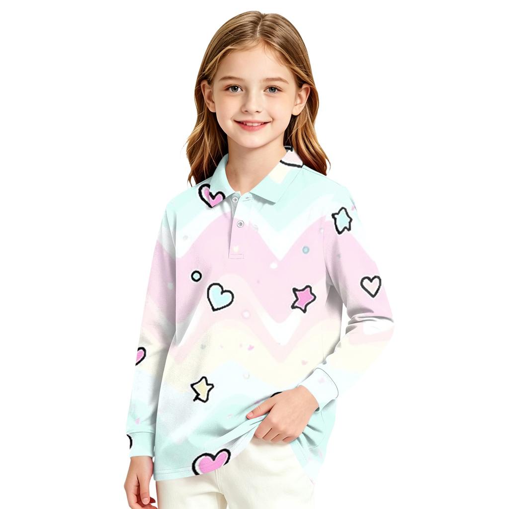 Girls' Long Sleeve Print School Uniform Blouse for Casual Formal Wear