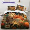 Owl and Fox  Pattern Bedding Quilt Set Quilt Cover Pillowcase Home Decoration  Gift (1 * Duvet Cover + 2 * Pillowcase, Without Core)