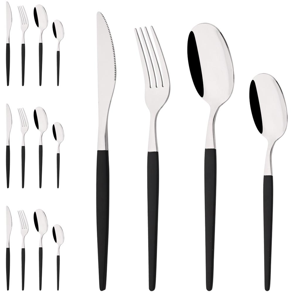 16Pcs Western Golden Cutlery Set Knife Fork Spoon Dinnerware Set Flatware Stainless Steel Silverware Party Kitchen Tableware