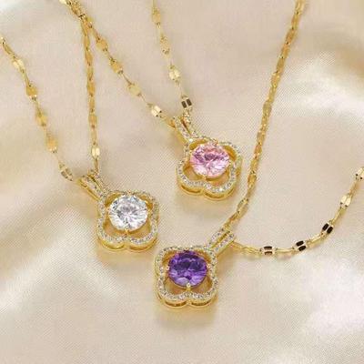 Women's Purple Four-Leaf Clover Necklace - Elegant High-End Clavicle Chain Accessory, Perfect for 520 Festival Gifts.