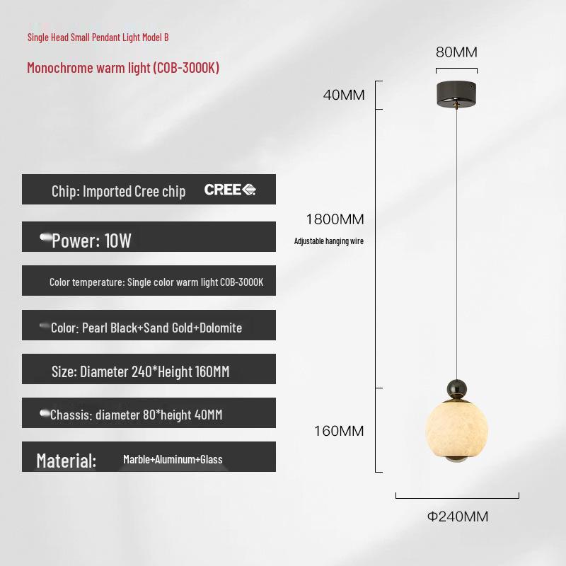 

Modern Minimalist Marble Bedside Chandelier for Bedroom, Restaurant, Tea Room, or Bar Counter Warm Light