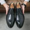 Luxury Brand Crocodile Pattern Leather Shoes Lace-up Loafers Business Moccasin Thick Bottom Pointed Toe Designer Men's Shoes