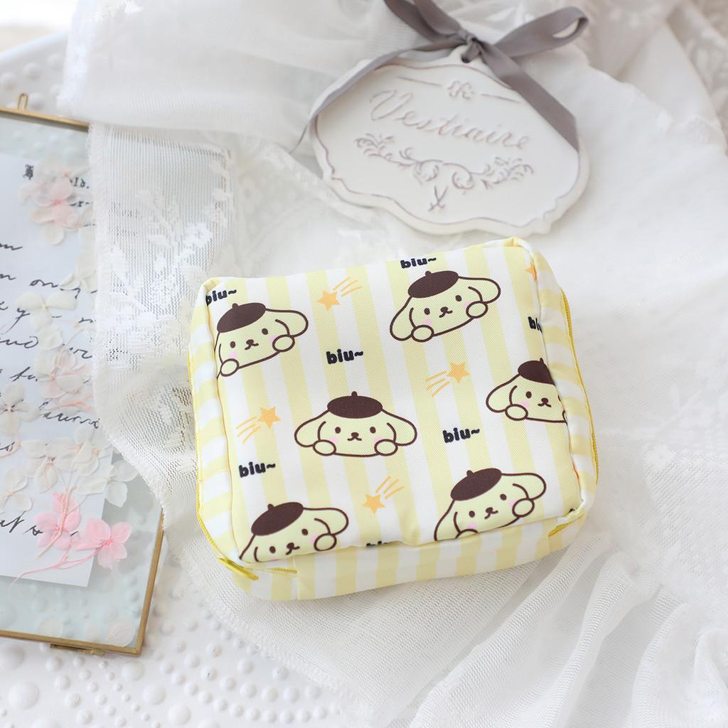 Vertical Stripes Pom Pom Purin Cartoon Travel Sanitary Napkin Bag For Use Women