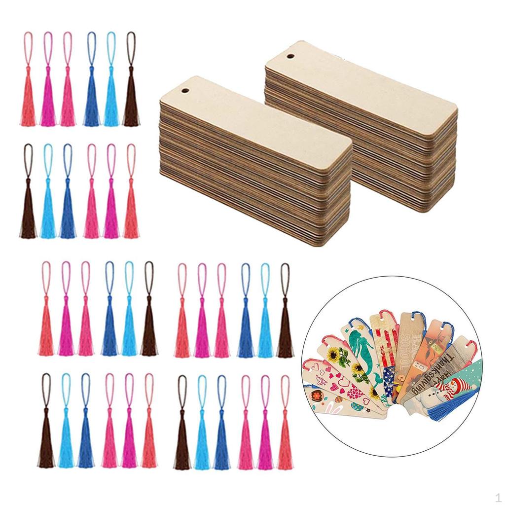 36x Dřevěné Prázdné Záložky Sada Znamení s Otvory a Barevnými Střapci Značky Záložek pro Hru