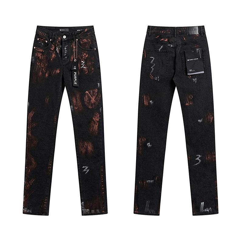Purple Brand Ink Printing Meichao High Street Retro Ripped Casual Trend Denim Horn Pants Small Feet